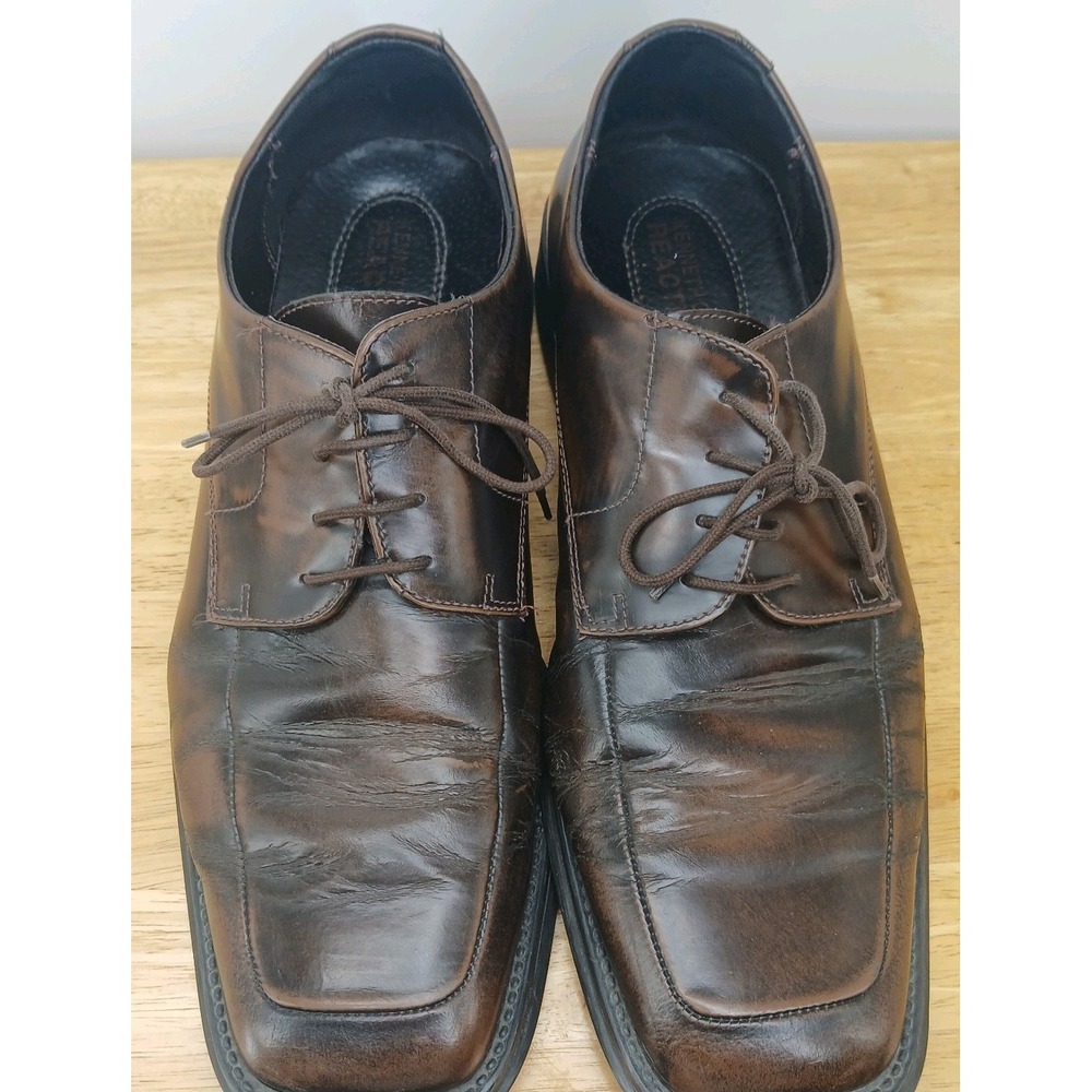 Kenneth Cole Reaction Men's Brown Leather Square Toe Lace-Up Oxford Dress 12